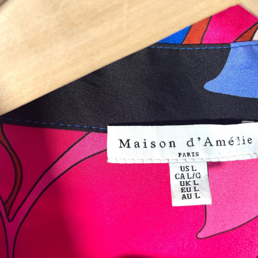🦜 Maison D'Amelie Blouse Top LARGE Long Sleeve Boho Geometric Art to Wear EUC - Picture 4 of 8